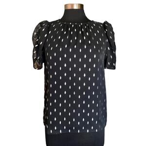 1 State Black Metallic Silver Foil Print Top SM Sheer Fairy Romantic Goth Witchy